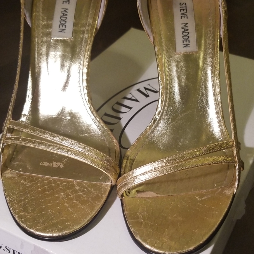 Steven Madden Gold Barely There Heels, Size 8 M - image 3